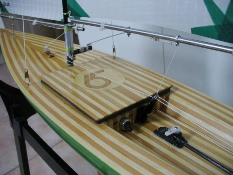 Kevins rg65 model yacht with stripy wood in dark light alternating pattern, Location: New Zealand